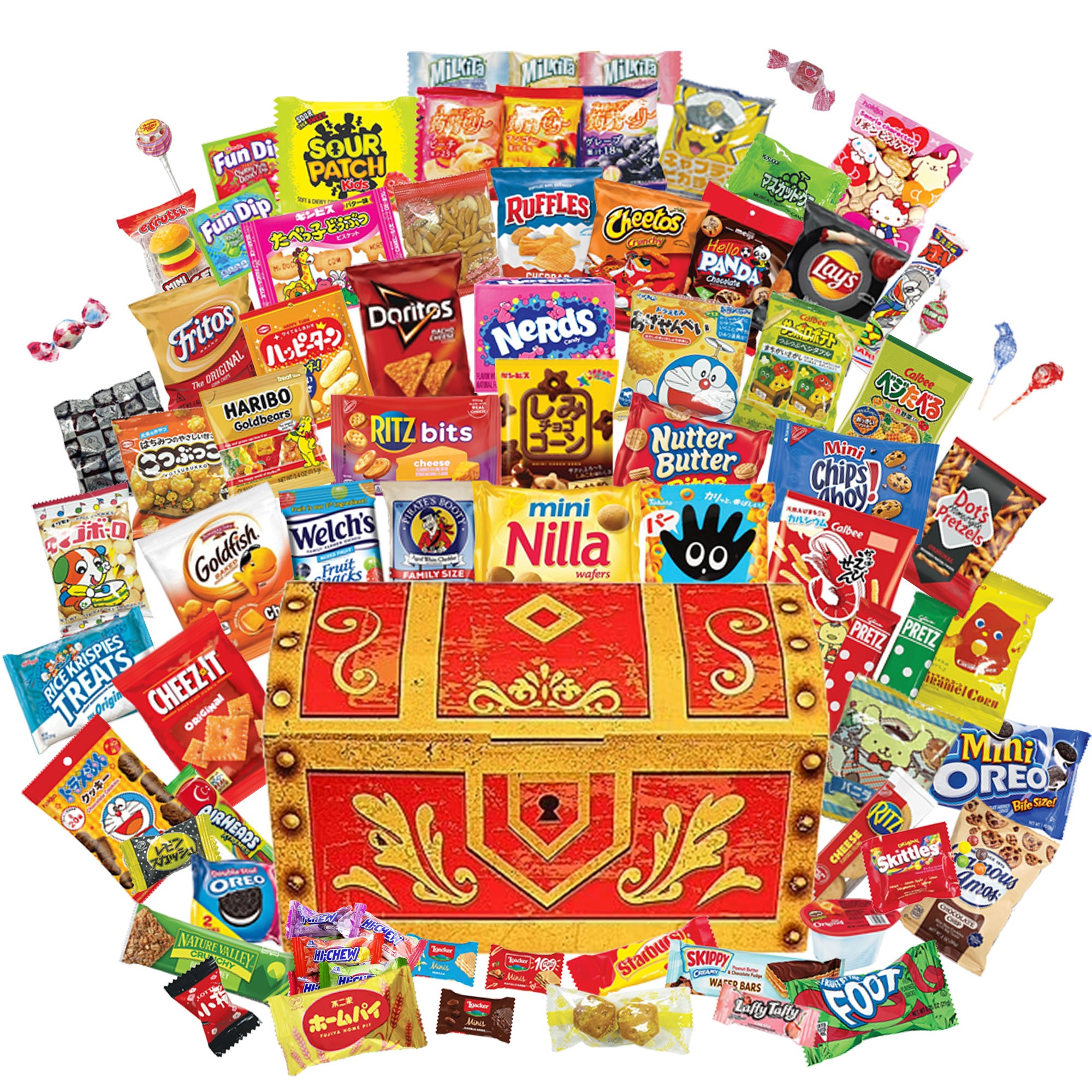 OKURIMONO 70 Count Snack Box – Assorted Japanese & American Snacks (Antique Design)