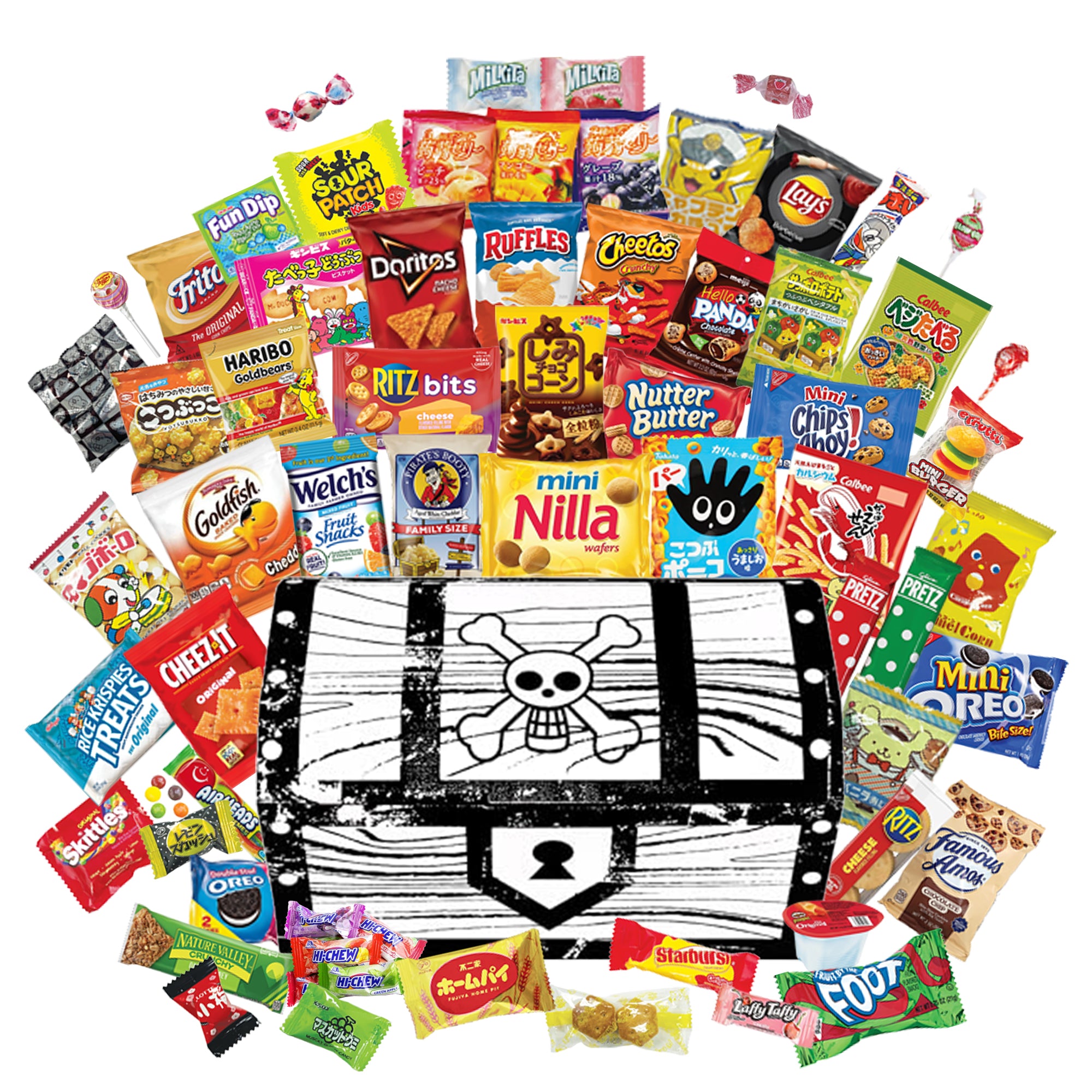 OKURIMONO 55 Count Snack Box – Assorted Japanese & American Snacks (Pirate Design)